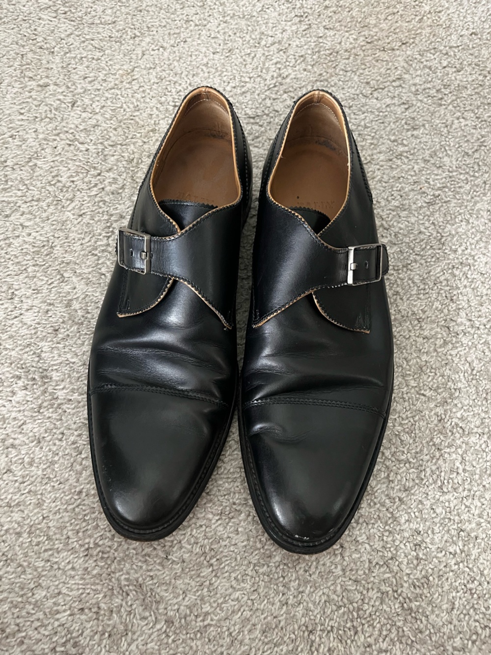 Bally black leather dress shoes buckle made in Italy 9.5